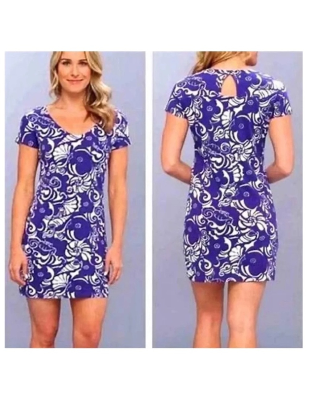 Lilly Pulitzer Daniella Dress in Purple and White Seahorse Seashell Pattern